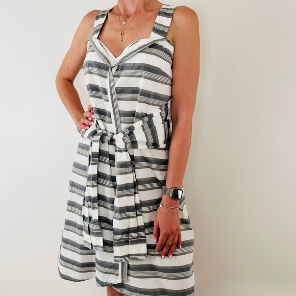 Derek Lam 10 Crosby Sleeveless Striped Tie-Front Poplin Dress Midi - Picture 2 of 9